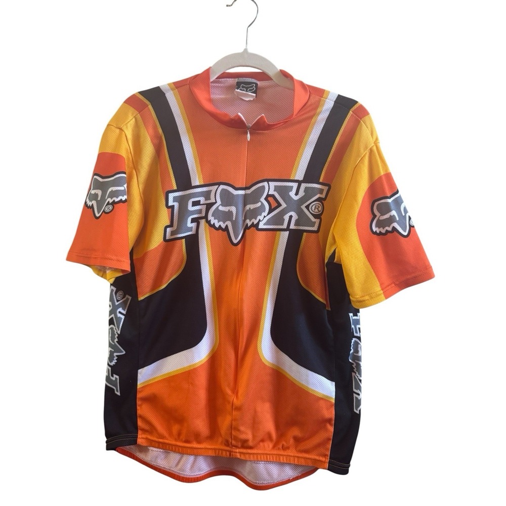 Vintage Fox Racing Cycling Jersey  Men's XL Orange Yellow Black Fox Head Logo